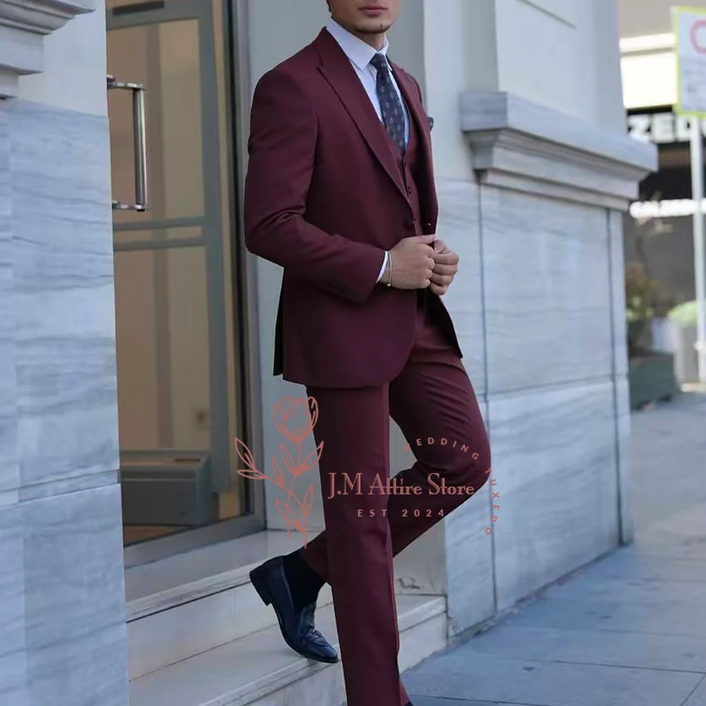 بدلة رسمية للرجال باللون العنابي مكونة من 3 قطع سترة ذات طية صدر السترة بنطلون مصنوع خصيصًا لحفلات الزفاف والعريس وحفلات التخرج #4