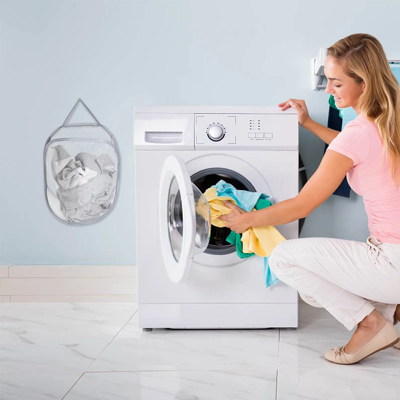 

1Pcs Folding Laundry Bag Heavy Duty Wall Hanging Clothes Basket Compact Lightweight Storage for Home Bedroom Bunk Bed Side