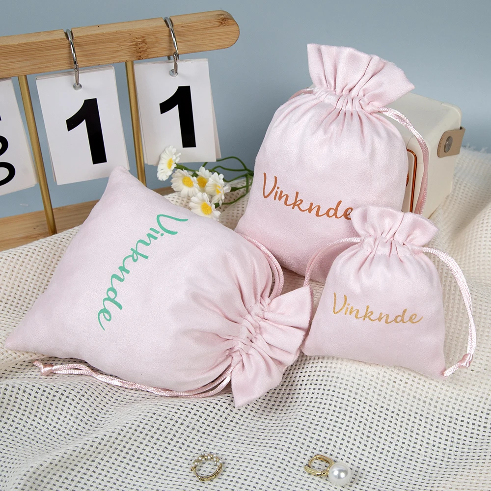 

100Pcs Jewelry Flannel Drawstring Bag Personalized Logo Wedding Christmas Favors Gift Velvet Packaging Boutique Cosmetic Pouches