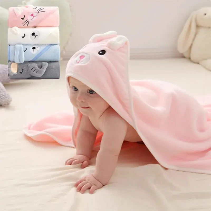 1-Piece Unisex Absorbent Fast Soft Hood Coral Fleece Warm Baby Bath Towel Baby Bathrobe Nightgown Baby Quilt Wrapped Bathroom Ba