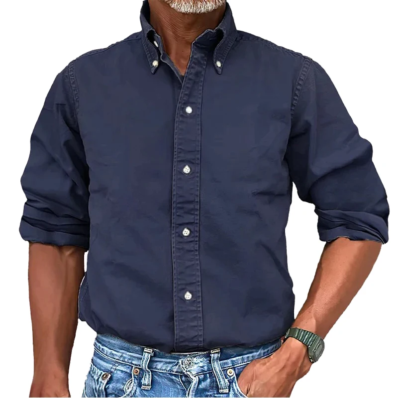 Men\'s Soild Oxford Long Sleeve Tee Shirt Youth Leisure Slim Fit Korean Fashion Blouse Luxury Elegant Shirts For Men Clothing