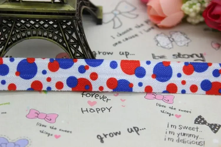 DHK 5/8 inch 5yards Fold Over Elastic FOE polka dot  printed ribbon headband  hair band diy decoration OEM Wholesale E233