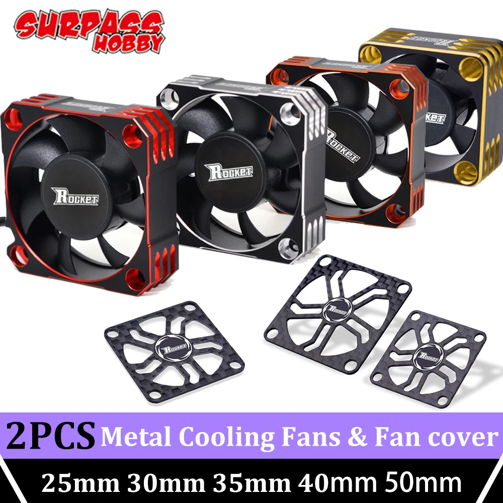 SURPASS HOBBY 2PCS Cooling Fan 25 30 35 40 50mm Rocket Heat Dissipation Fans Metal Motor Fan Cover for Brushless Motor RC CAR