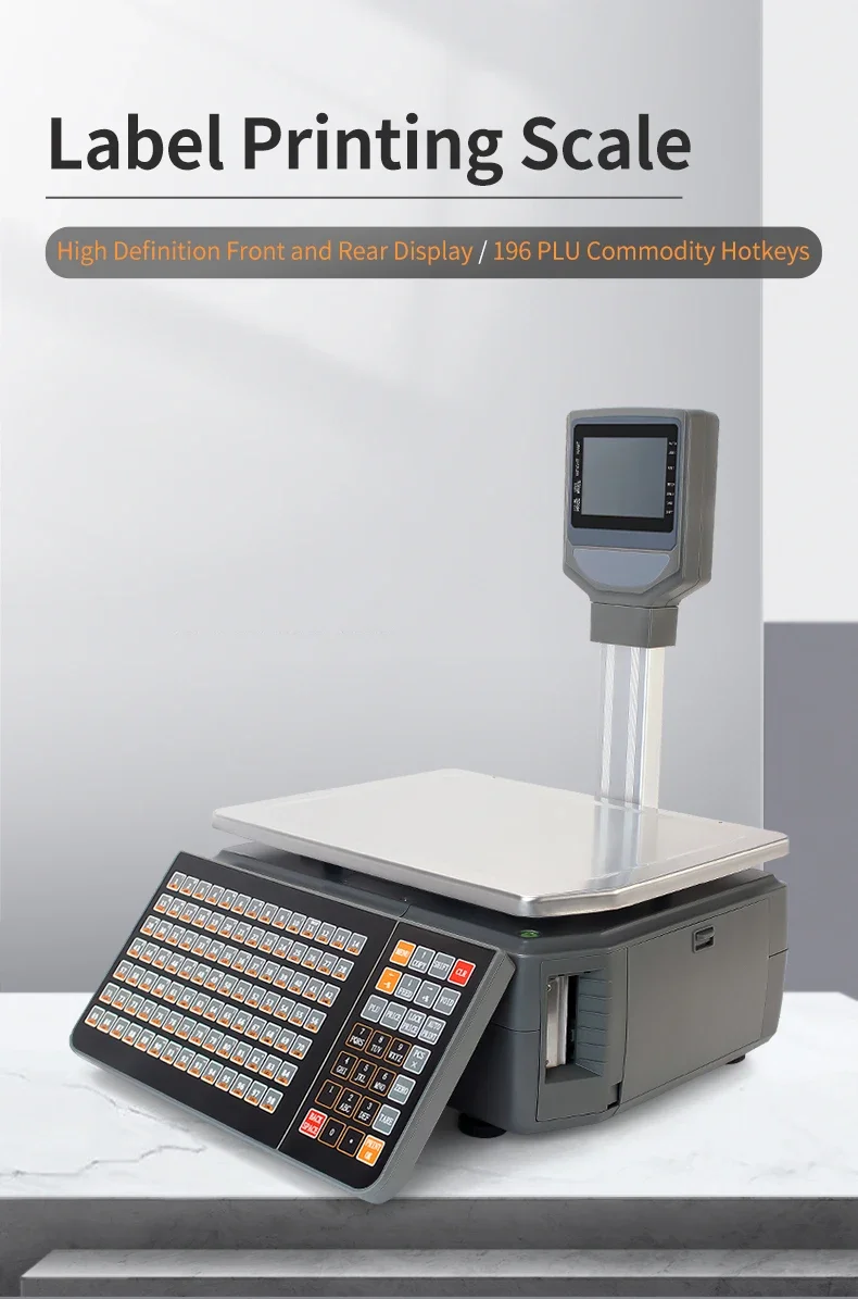 Label Printing Scale Price Computing Scale Pole Display with Label  Receipt Printer Barcode Scale for Retail Store Supermarket