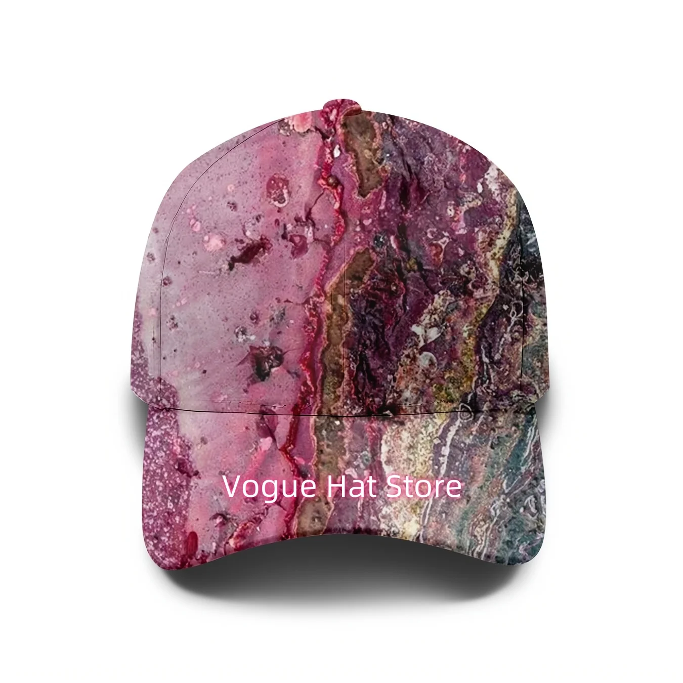 Baseball Cap Featuring a Rose Agate Texture, Designed with a Natural Stone Pattern. This Retro-Style Hat Is Unisex And Adjustabl