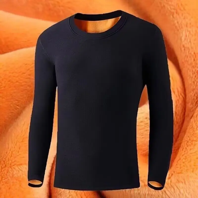 Fleece Thickened Thermal Underwear Men Round Collar Elastic Gold Velvet Undershirt Thicken Jumper Men Long-sleeved Undershirt