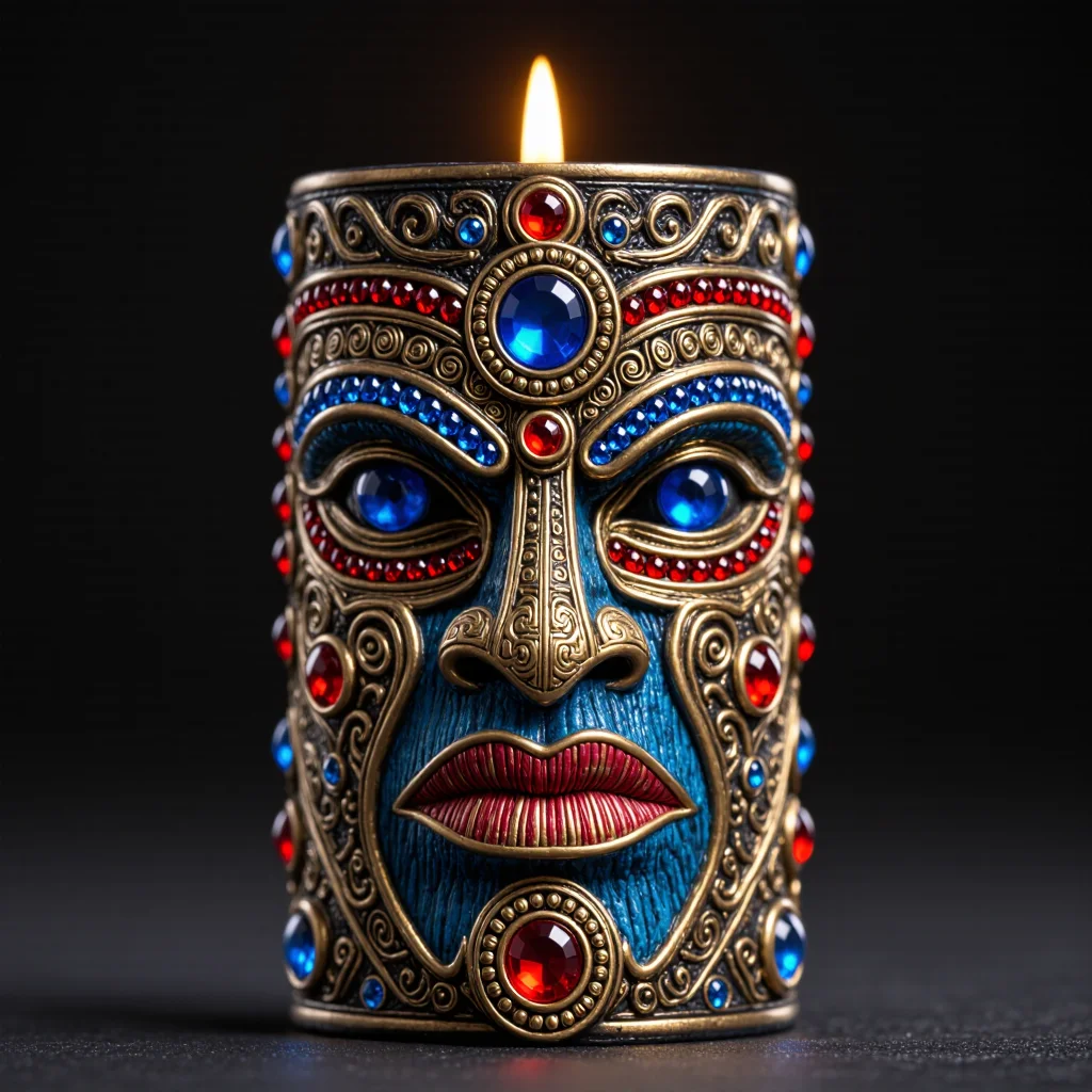 【Exotic Totem】Artistic Line Art Human Face Symmetrical Pattern Cylinder Candle Holder Shape Candle Mold Complex Line Art Candle Silicone Mold Luxurious Pattern Totem Candle DIY Tool