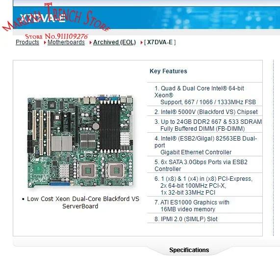 X7DVA-E for Supermicro Motherboard Quad & Dual Core 64-bit Xeon DDR2 SATA 3.0Gbps