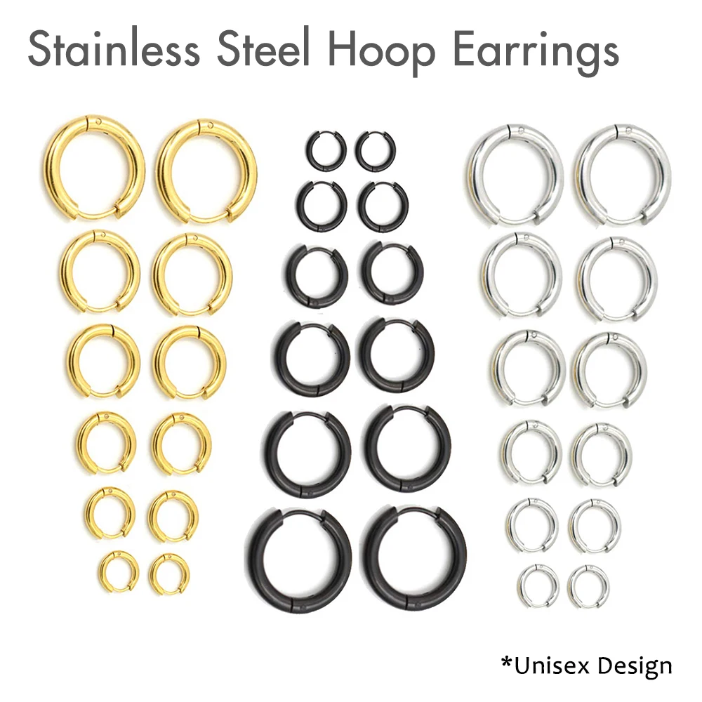 1 Pair Stainless Steel Hoop Earrings for Women Men Round Punk Huggies Earring Piercing Minimalist Jewelry 8 10 12 14 16 18mm