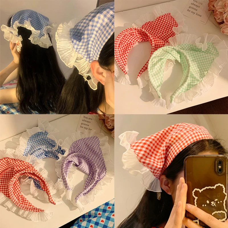 Retro Flower Lace Triangle Scarf Hair Band White Fashion Bandana Turban Headband For Women Headwarp Hair Accessories