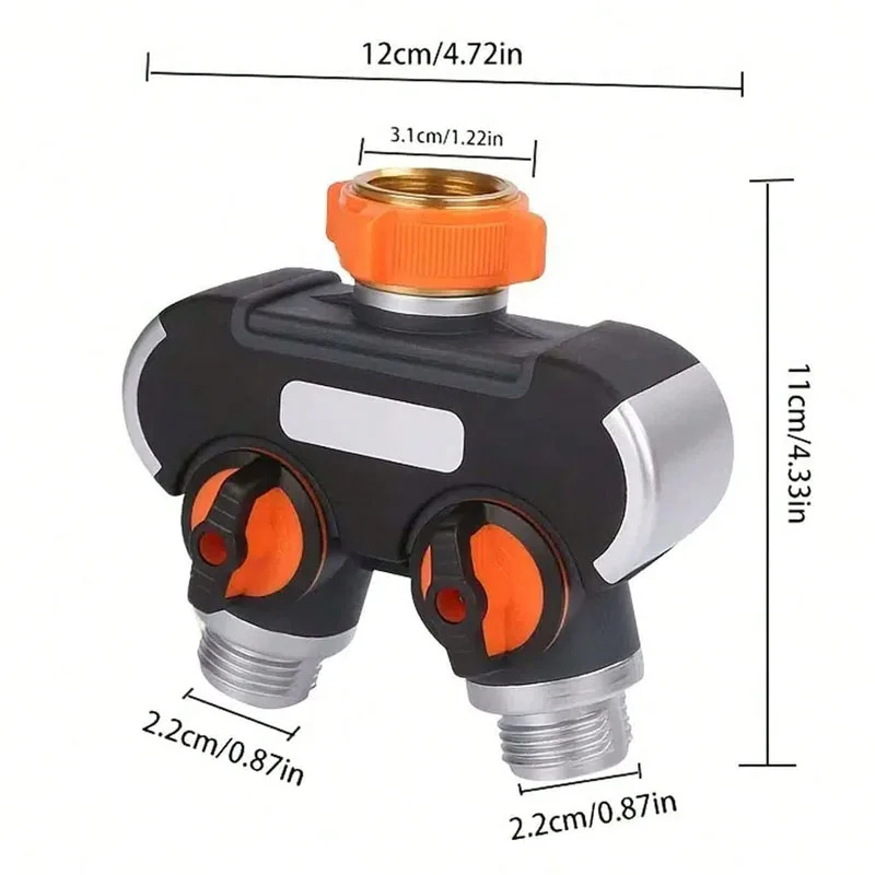 Dual Outlet Garden Diverter Faucet Connector With Sealing Tape, Water Flow Control Valve, Used As Lawn Irrigation Accessory
