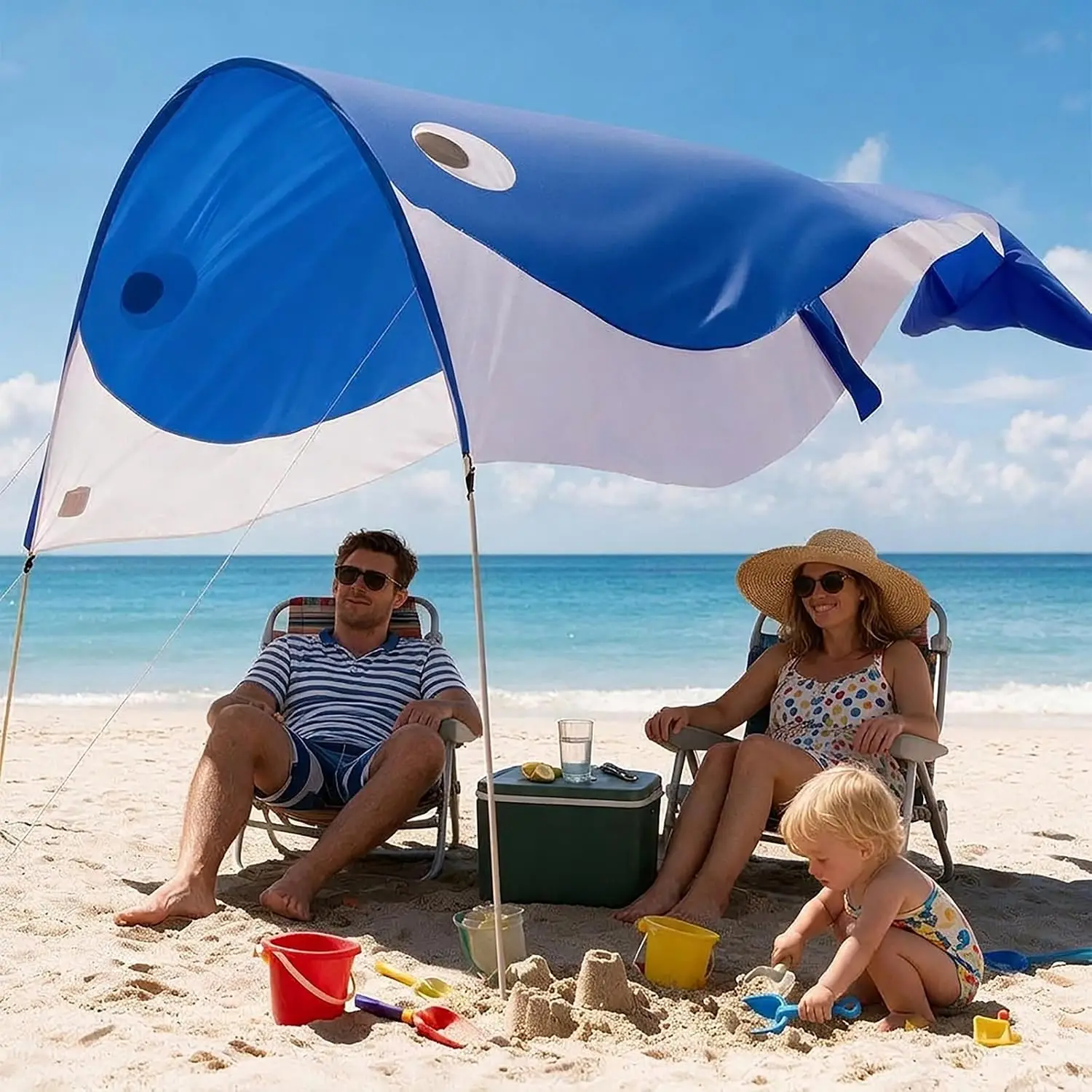 Whale-Shaped Beach Sun Shade Canopy - Fun & Unique UV Protection Tent for Families, Spacious Lightweight Design, Easy Setup with Reinforced Support Poles, Perfect for Beach, Park & Backyard