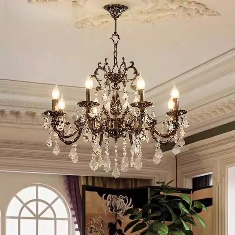 Elegant Copper Candle Crystal Pendant Light Chandelier Ideal For Living Room Bedroom Restaurant Decoration Led Lamp