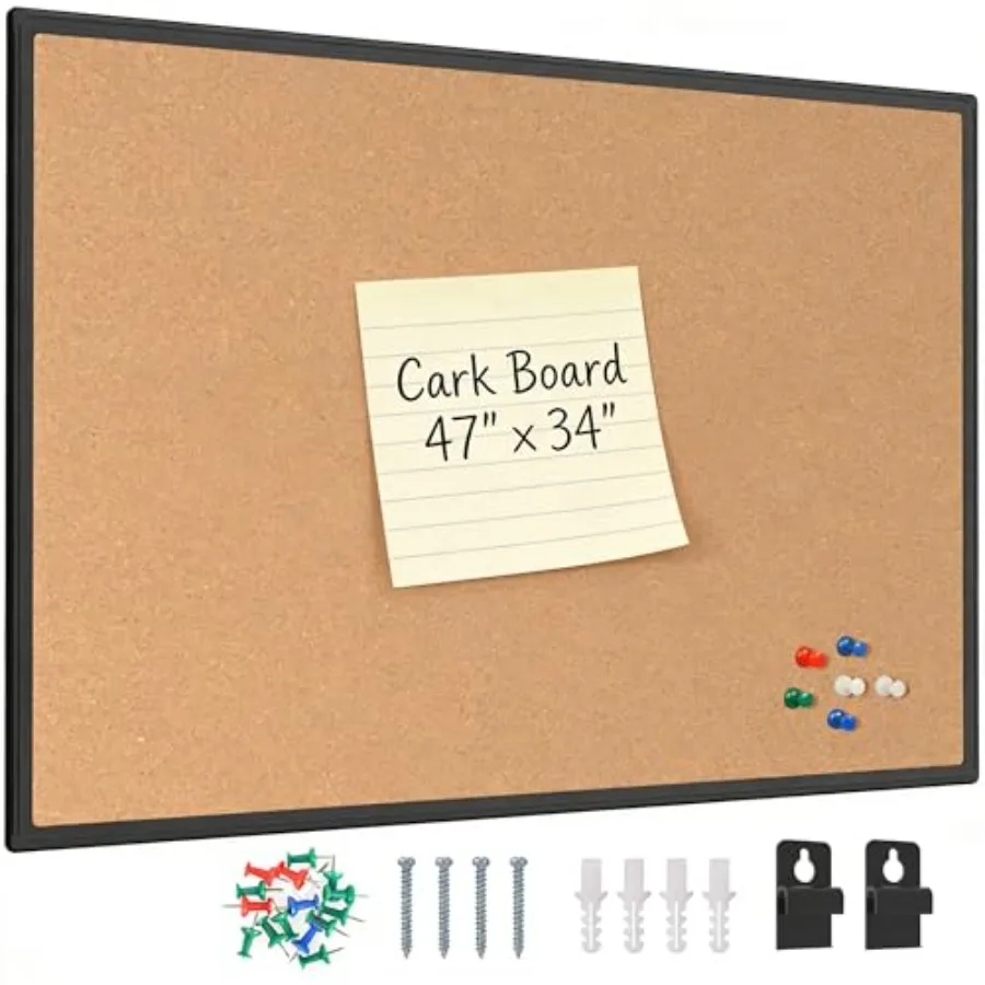 

Доска-органайзер из пробки 47 x 34.5, черная, в алюминиевой раме, 4x3, для офиса, настенная, большая, для объявлений