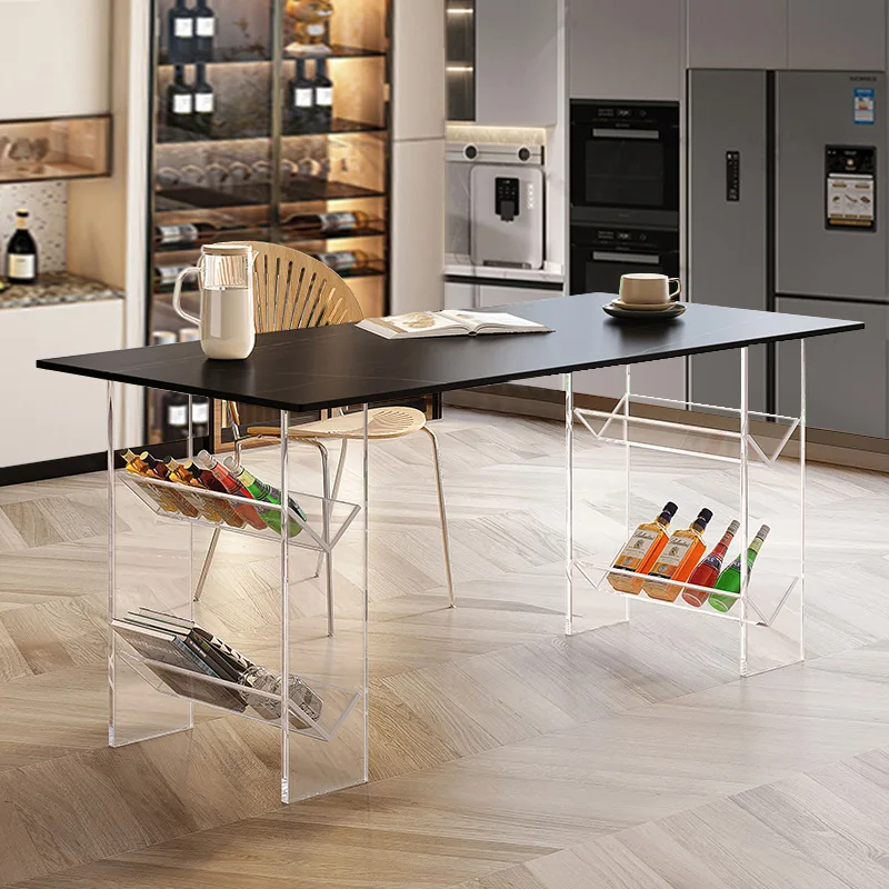 Acrylic suspended dining table rock slab combination rectangular household dining table black rock slab dining table milk