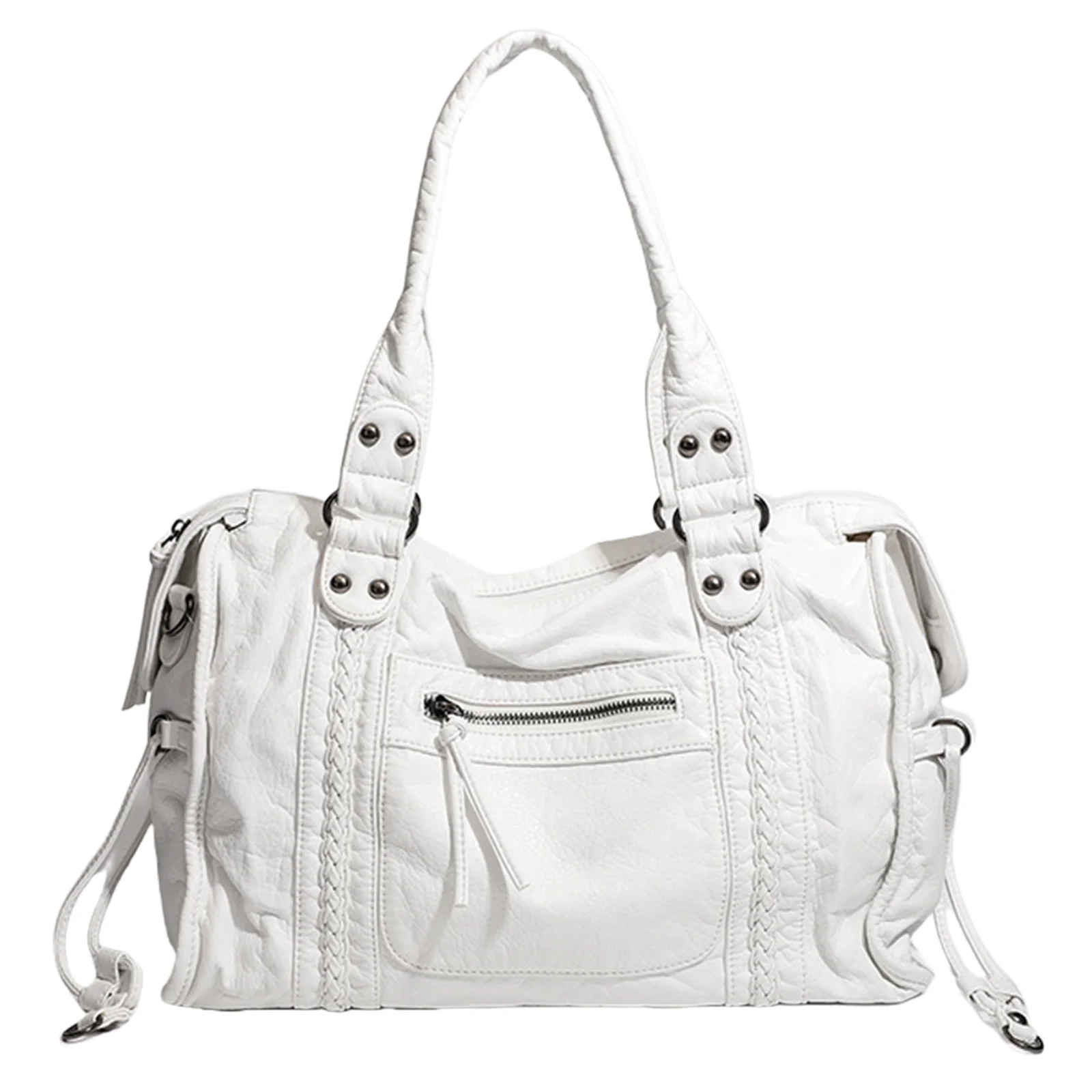 

Retro Crossbody Bag PU Leather Motorcycle Bag Large Capacity Single Shoulder Bag for Women Work Travel Daily Shopping