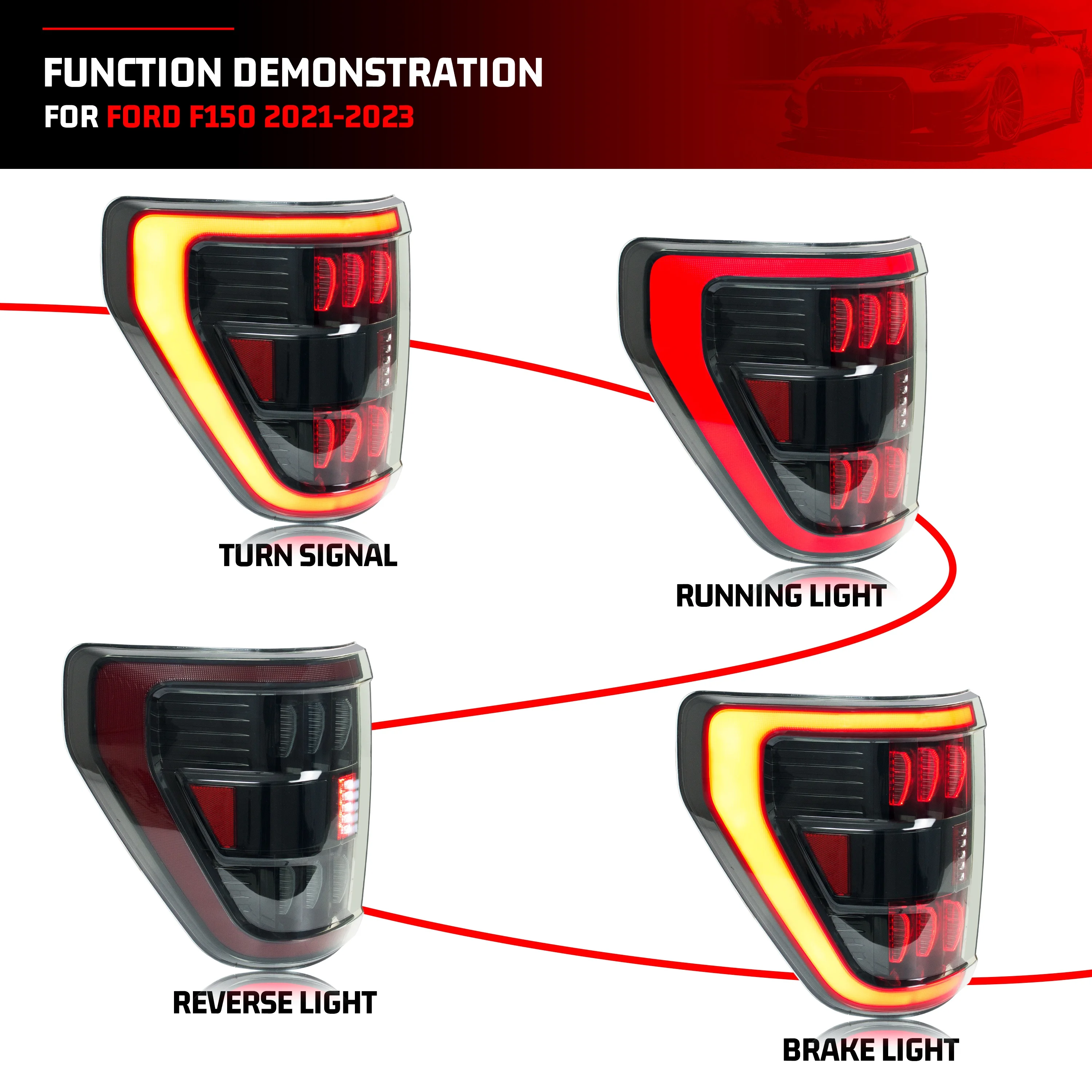 Auto Part LED Lamp Tail Light for Ford F150 2021 2022 2023 P702 14th Gen XL XLT Lariat Raptor Dynamic Turn Signal Fit BLIS