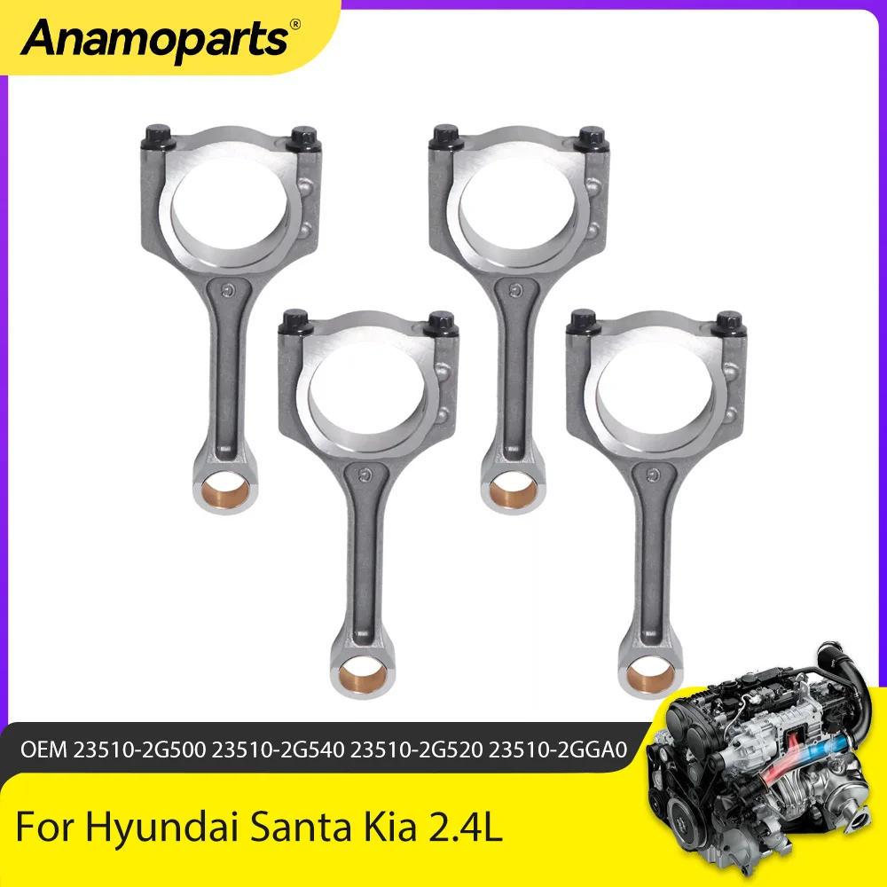 Engine Parts 4x Connecting Rod Fit 2.4L l4 For Hyundai Sonata Tucson Kia Optima Sorento Sportage Santa Fe Sport 2.4L G4KJ 11-20
