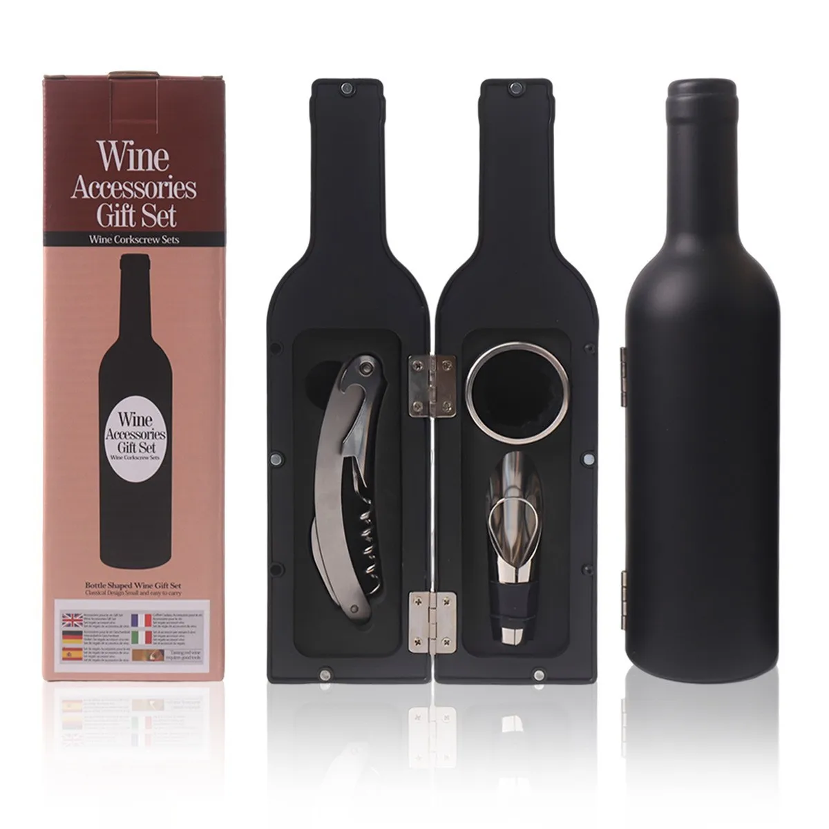 Black small wine bottle 3-piece set+color box packaging Creative supply Red head large wine bottle opener set