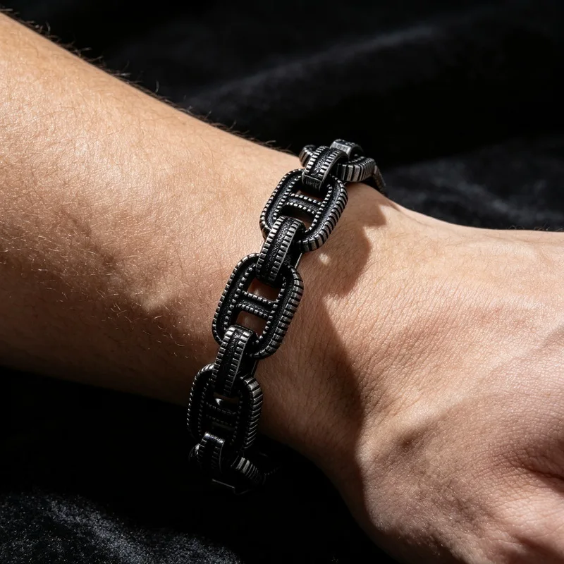 Gothic Punk Geometry Bracelet Viking Chain Bangle Men Waterproof Stainless Steel Biker Wristband Charm Jewelry Gift