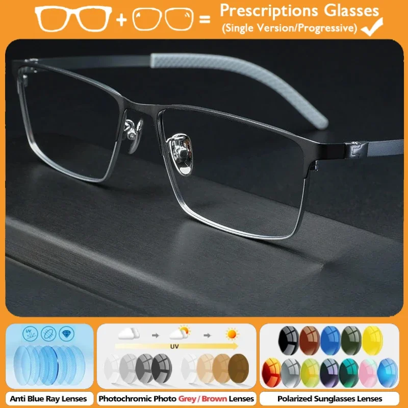 

KUXA новые квадратные прогрессивные очки по рецепту, мужские полуоправы, сверхлегкие титановые очки для близорукости, анти-синие правые оптические очки