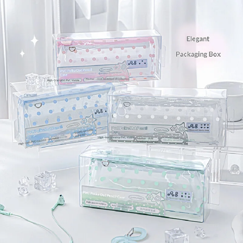 RosyPosy Pencil Case Transparent Polka Dot Portable Aesthetic Pvc Stationery Pouch For School Office Daily Learning