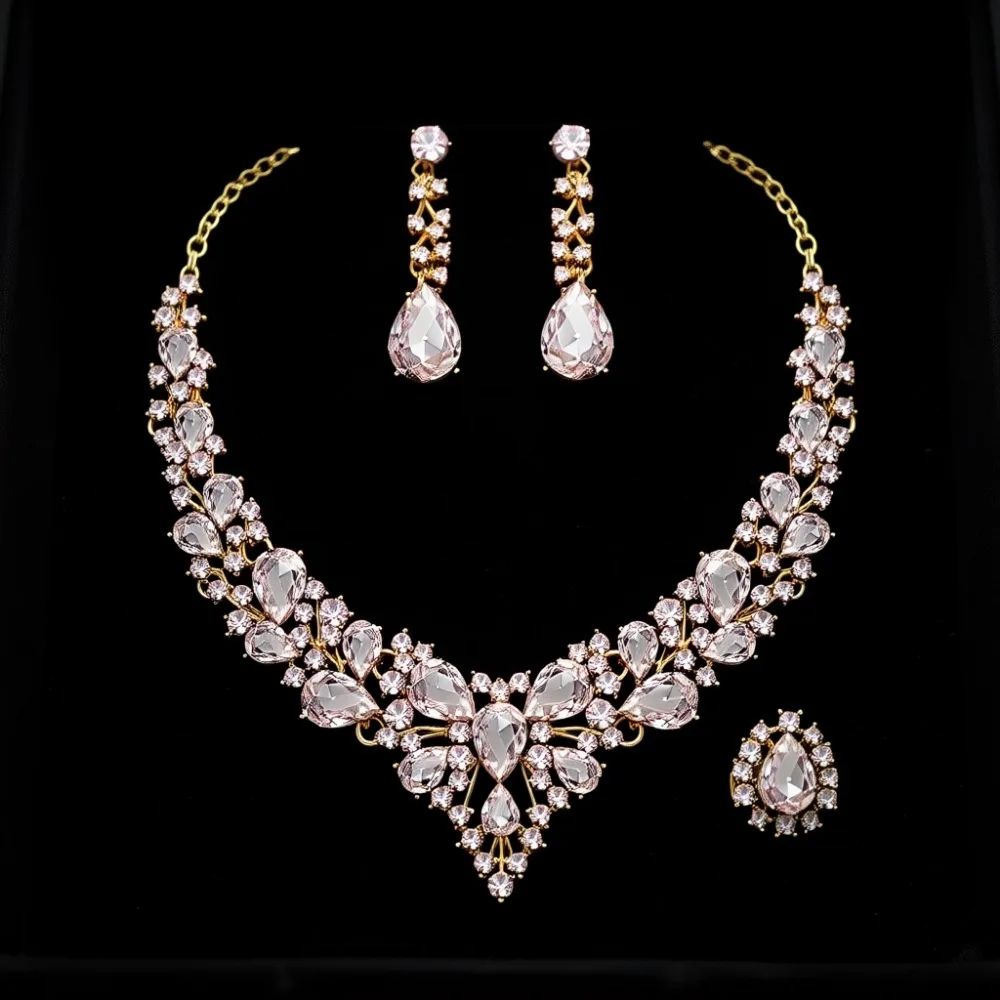 

Набор свадебных украшений из 4 предметов: колье, серьги, браслет, кольцо для женщин на свадьбу или вечеринку