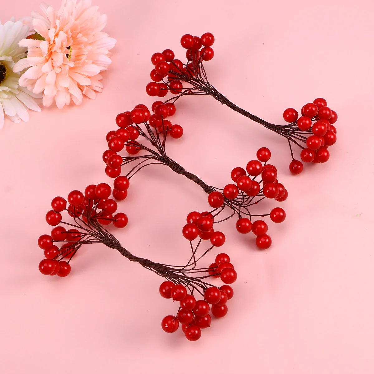 

400Pcs Elliptical Artificial Holly Berries on Wire Double Ended for Christmas Wreath Holiday Floral Arrangements