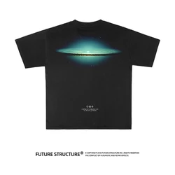 Future structure starry sky series 3D printing trendy casual heavyweight small neckline short-sleeved T-shirt for men and women