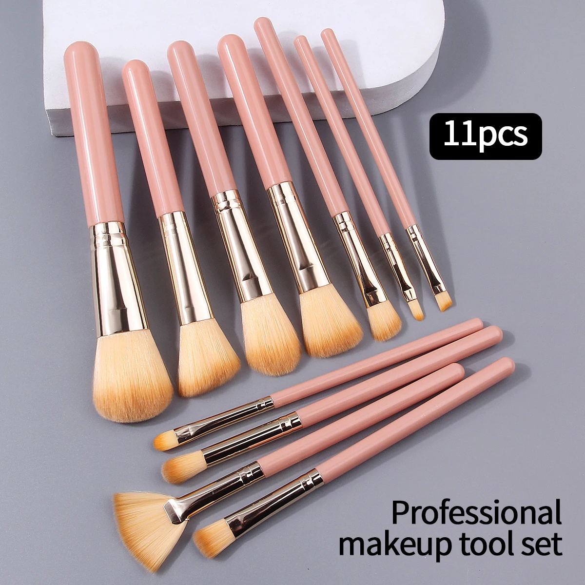 Conjunto de pincéis de maquiagem selecionados de 11 peças: pincel de blush, pincel de pó, pincel de sombra, uma ferramenta de beleza multifuncional para iniciantes