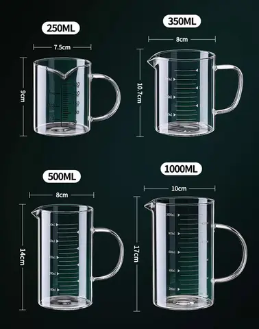 YWDL 1pcs Glass Measuring Cup With Handle Heat-resistant Laboratory Beaker Kitchen Milk Coffe Measuring Mug 250/350/500/1000ml