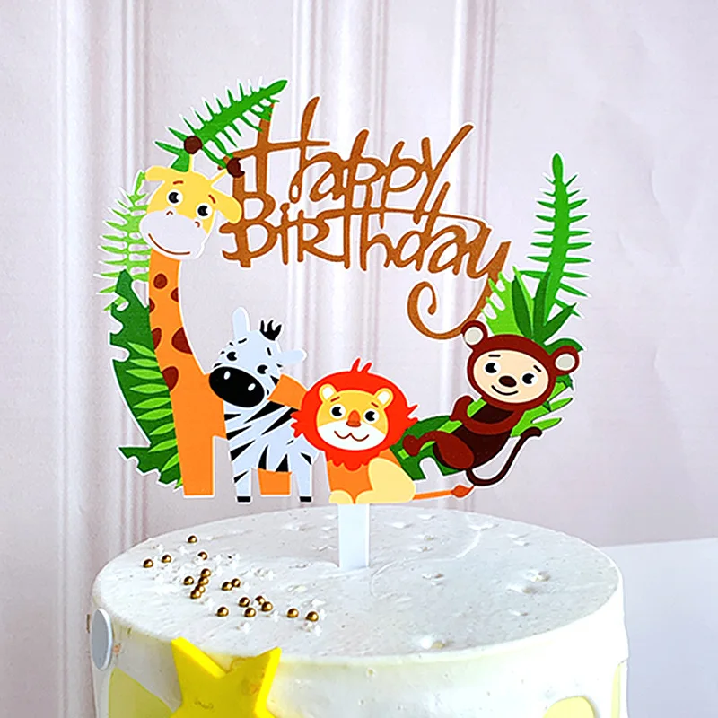 

Color Printed Happy Birthday small Animal Cartoon Acrylic Cake Card Insertion Ten Pieces Of Acrylic Birthday Cake Decoration