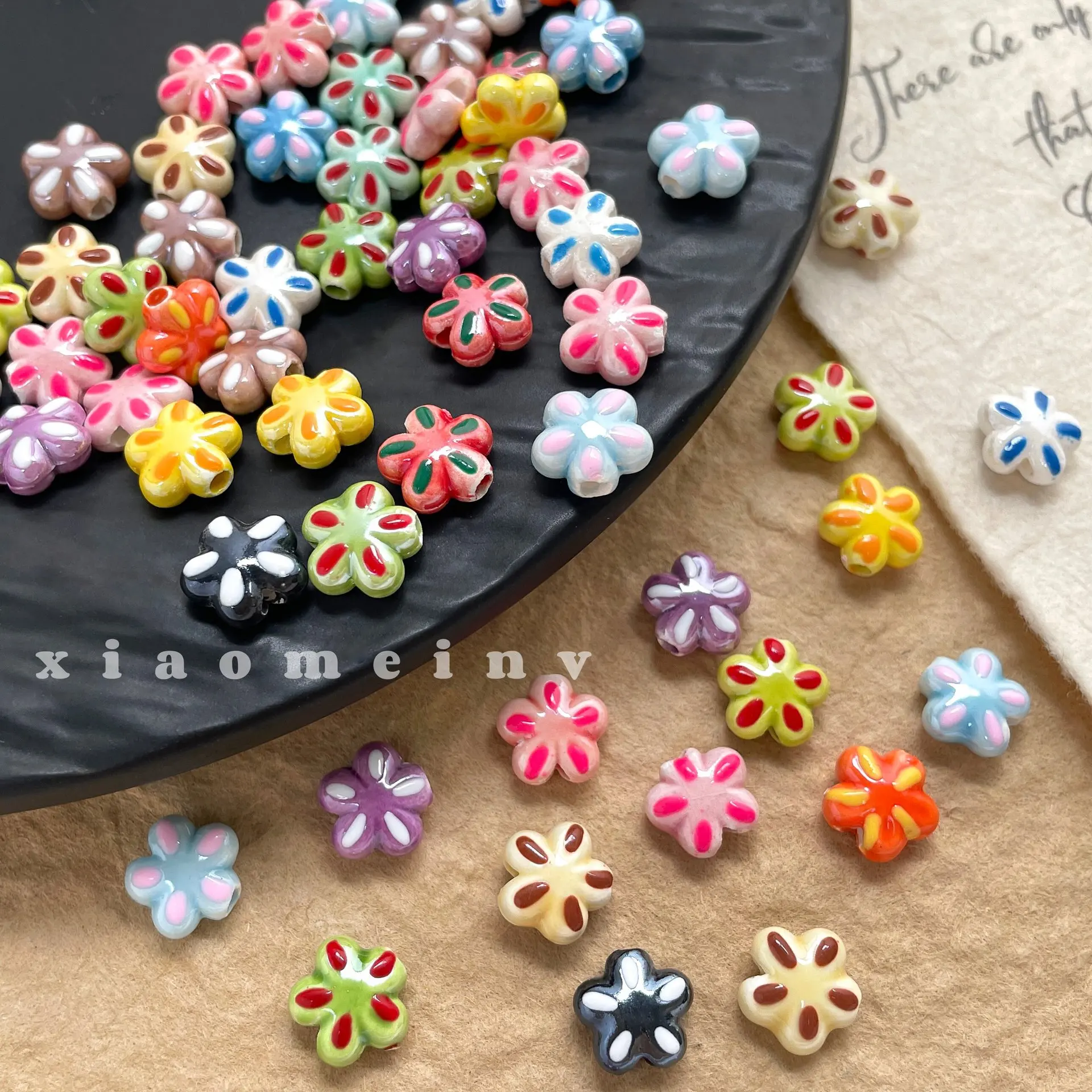 10pcs Handmade Ceramics Pendant  Beads Vintage Flower Necklace Earrings Pendant Connectors Diy Jewelry Making Accessories