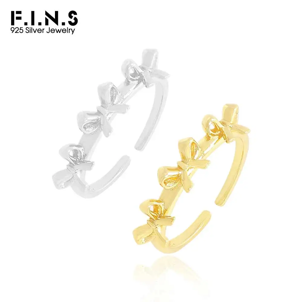 

F.I.N.S, оригинальный дизайн, стерлинговое серебро S925, маленький бант, открытое кольцо, милая лента, бант, открытые регулируемые ювелирные изделия, антиаллергенные