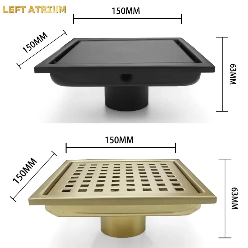 Brushed Rose Gold 15cm*15cm Tile Invisible Embedded Grid Bathroom Shower Insect-Proof Deodorant Floor Drain Square Floor Drain