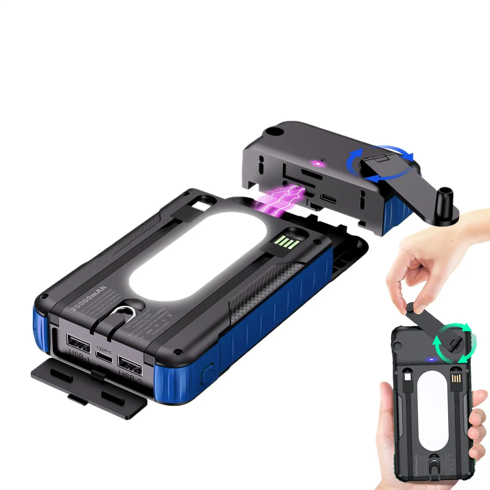 

Солнечная батарея, противоударный с фонариком, рукоятка, солнечное зарядное устройство, внешний аккумулятор для телефона, для кемпинга, пешего туризма, путешествий, рыбалки