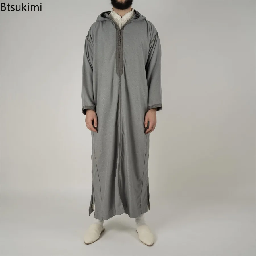 Bordado Abaya Kaftan masculino, roupa muçulmana Jubba Thobe, kaftan marroquino, árabe saudita, roupa islâmica, casual solta, longa, novo, 2024