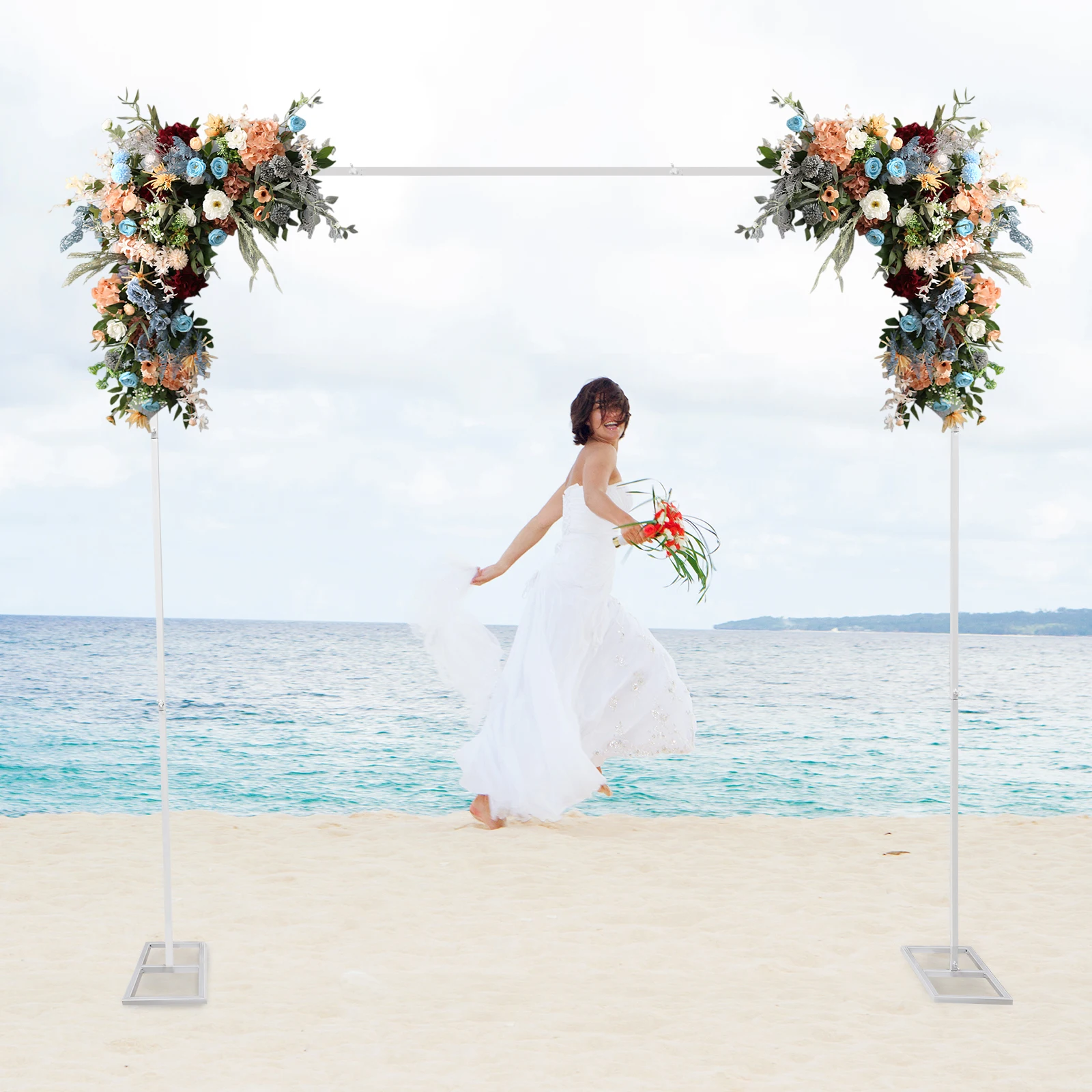 

2.4x2.4M Gold/White Wedding Backdrop Stand Square Garden Arch for Weddings, Birthday Parties Decoration
