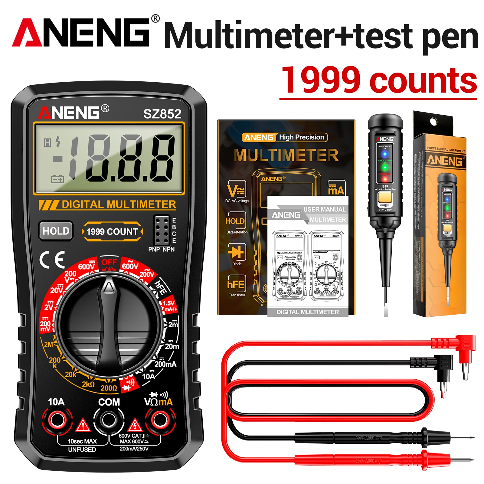 ANENG SZ852 Digitale Multimeter 1999 Afschrijvingen AC DC Spanning Stroom Weerstandstester Gratis Cadeau B15 Spanningsmeter Elektricien