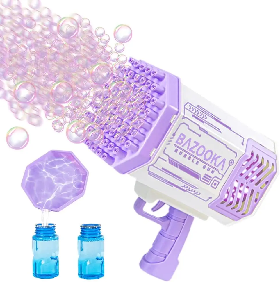 Bubble Guns with Light, Bubble Solution, 69 Holes Bubbles Machine for Kids Adults, Summer Toy Gift for Outdoor Indoor Birthday