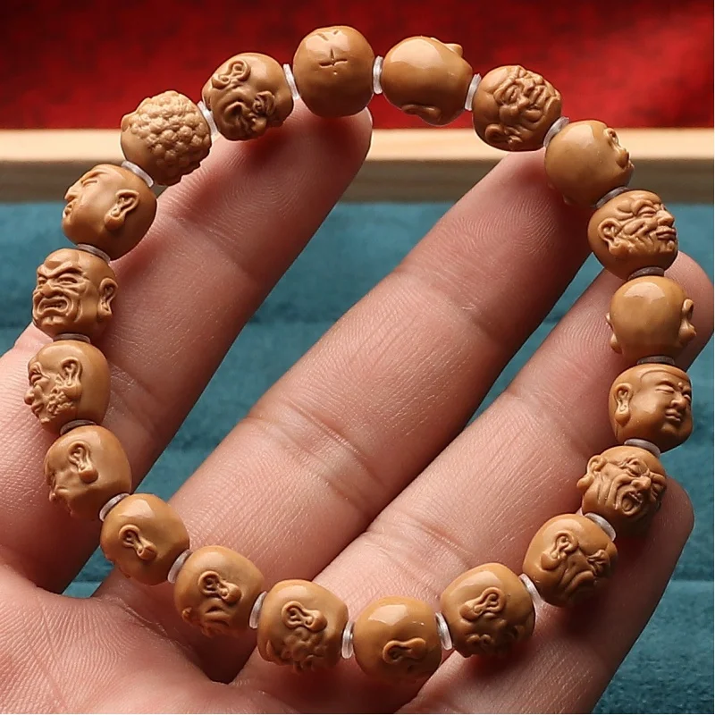 Single-Sided Arhat Monkey Head Small Seed Eighteen Arhats Bracelets Men Hand Toy Light Bead Collection Walnuts Carved Walnut Bra