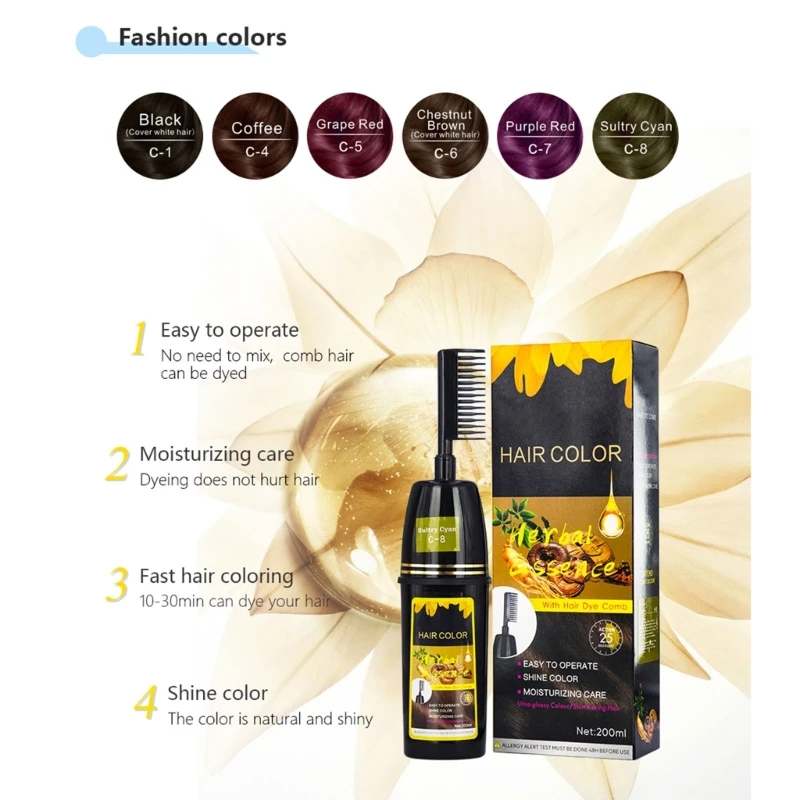 Black Dyed Shampoo With Comb Black Hair Dye Herbal Ingredients Ginseng Ganoderma Lucidum White Hair Dyed Coloring