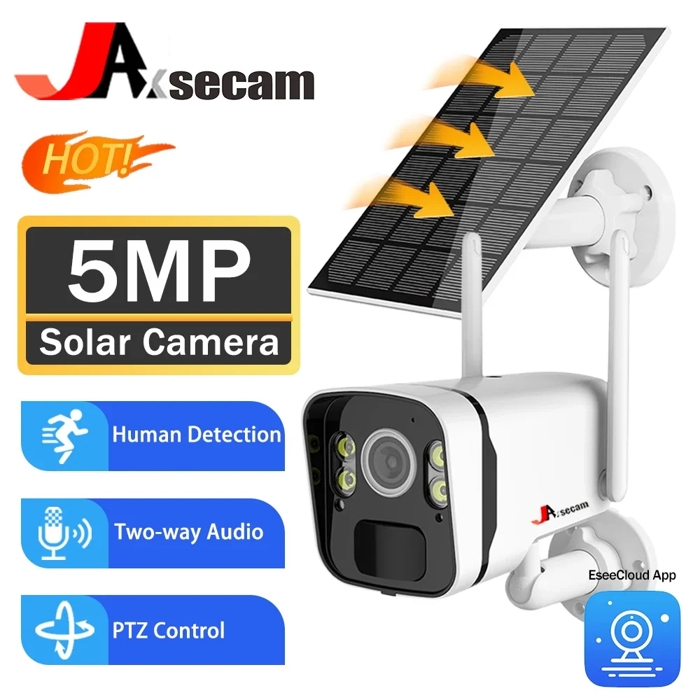 

5MP WiFi Solar Bullet Camera Color night vision Solar Panel Rechargeable Battery waterproof Monitoring CCTV Camera ESeeCloud