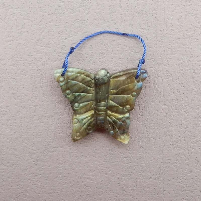 Flashy Labradorite Carved Butterfly Pendant,Natural Stone Animal Pendant DIY Jewelry Making 38x32x7mm 11g