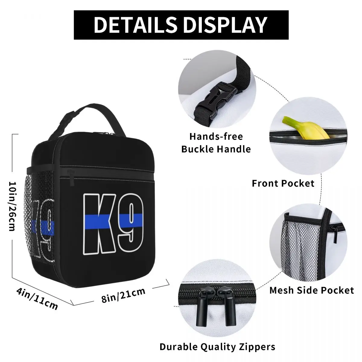 K9 Unit Thin Blue Line Officer Insulated Lunch Bag Thermal Bag Lunch Container High Capacity Tote Lunch Box Girl Boy College