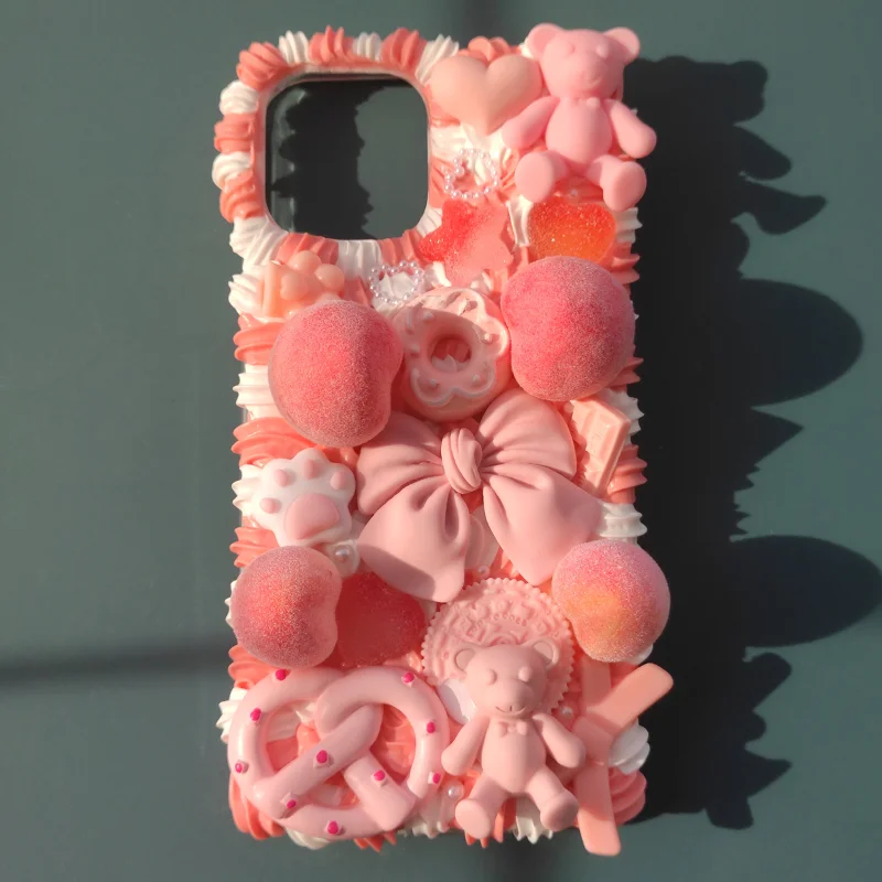 Cute bear peach handmade cream gel mobile phone shell diy customized