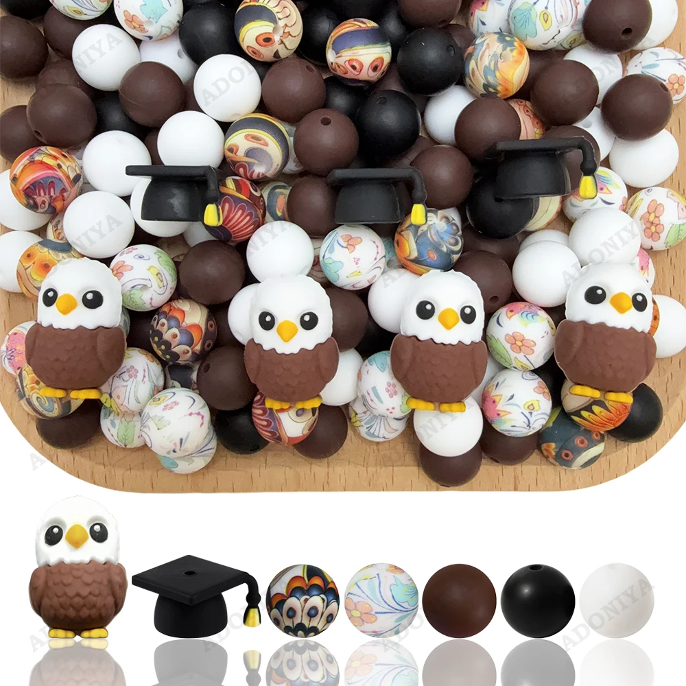 32/44Pcs Owl Silicone Beads Set DIY Beaded Necklace Bracelet Decoration Pen Jewelry Pendant Etc. Holiday Birthday Gift