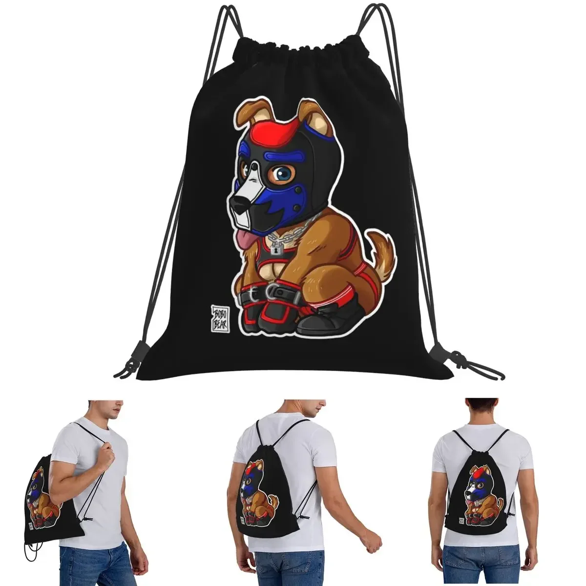 

Рюкзаки PLAYFUL PUPPY BLUE RED MASK BEARZOO SERIES, повседневные рюкзаки на шнурке, карманная сумка для мелочей, сумки для книг для мужчин и женщин, школы