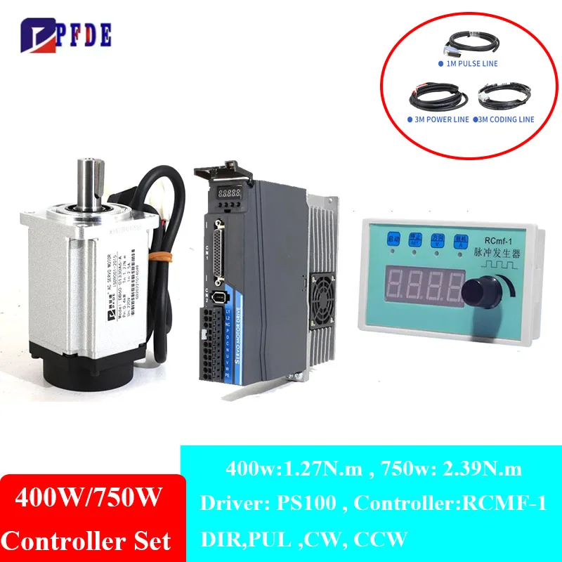 17 Bit Magnetic Encoder 400w 750w Servo Motor & PS100 Driver + Pulse Generator RCMF-1 Control CW CCW DIR PUL for CNC 1.27N 2.39N