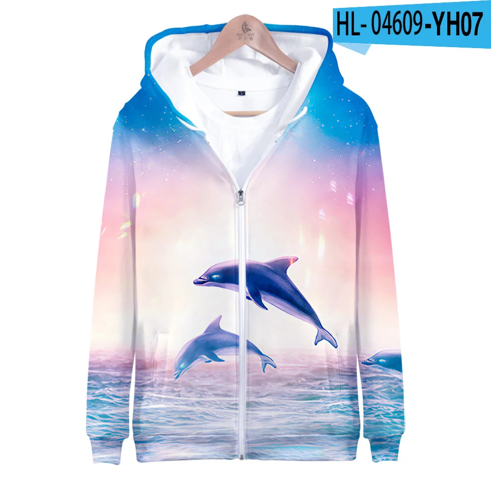 

2023Animal Dolphin 3D Print Zip Up Hoodie Boy girls kids Sweatshirt Streetwear Hip Hop Zipper Hooded Jacket Women men Sportswear